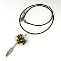Boho Lampwork Necklace Leather Organic Ivory Orange Black Feather Handmade