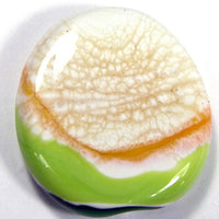 Handmade Lampwork Glass Focal Bead, Ivory Green Lime Apricot Webs Shiny