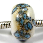 Handmade Large Hole Lampwork Beads, Glass Slider Charm Ivory Sky Blue Shiny
