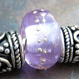 Handmade Large Hole Lampwork Beads, Glass Charm, Lavender Blue Shift Silver