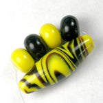 Handmade Lampwork Glass Bead Set, Bumble Bee Wavy Yellow Black Shiny