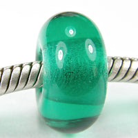 Handmade Large Hole Lampwork Beads, Euro Style Charms, Light Teal Green Shiny