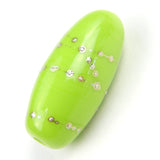 Handmade Lampwork Glass Focal Bead, Lime Green Wrapped in Fine Silver Oblong