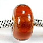 Handmade Large Hole Lampwork Beads, Art Glass Charm, Medium Amber Brown Shiny