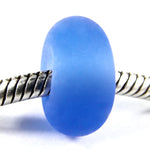 Handmade Large Hole Lampwork Beads, Glass Slider Beads Medium Blue Etched