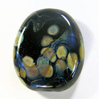 Handmade Lampwork Glass Focal Bead, Black Raku Metallic Oil Slick Shiny