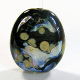 Handmade Lampwork Glass Focal Bead, Black Raku Metallic Oil Slick Shiny