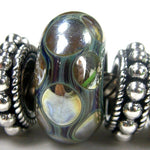 Handmade Large Hole Lampwork Beads, Artisan Glass Charm, Metallic Gold Dots