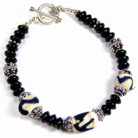 Lovers At Midnight Kronos Lampwork Bracelet, Sterling Silver, Handmade Jewelry