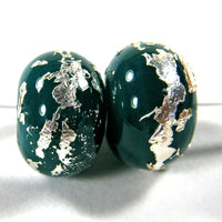 Handmade Lampwork Glass Beads, Moana Blue Silver Leaf Shiny Glossy