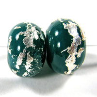 Handmade Lampwork Glass Beads, Moana Blue Silver Leaf Shiny Glossy