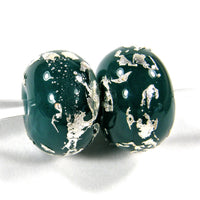 Handmade Lampwork Glass Beads, Moana Blue Silver Leaf Shiny Glossy