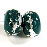 Handmade Lampwork Glass Beads, Moana Blue Silver Leaf Shiny Glossy