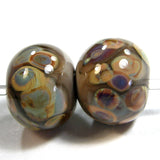 Handmade Lampwork Glass Frit Beads, Mudslide Brown Raku Shiny