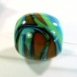 Handmade Lampwork Glass Beads, Southwestern Rust Blue Green Orange Stripes Oval