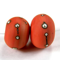 Handmade Lampwork Glass Beads, Persimmon Orange Silver Etched Matte 420efs