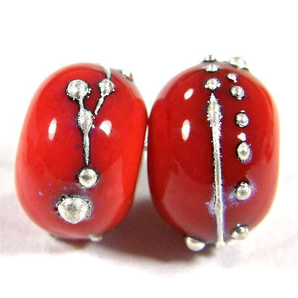 Handmade Large Hole Lampwork Beads, Handmade Glass Beads, Red Silver –  Covergirlbeads