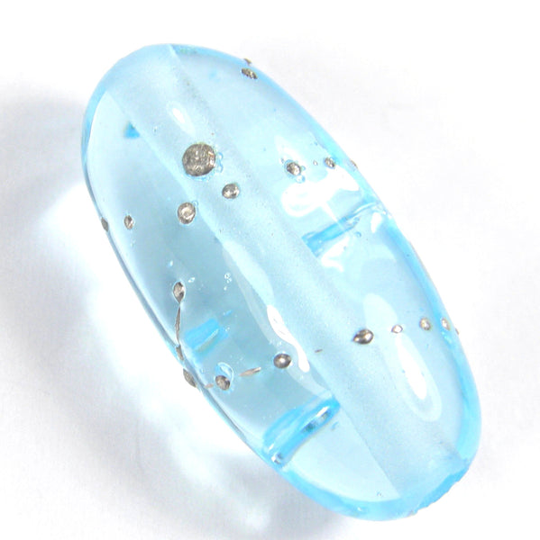 Handmade Lampwork Glass Focal Beads, Pale Aqua Blue Silver Shiny Oblong