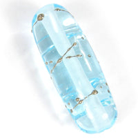 Handmade Lampwork Glass Focal Beads, Pale Aqua Blue Silver Shiny Oblong