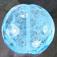 Handmade Lampwork Glass Focal Bead, Extra Large Lentil Aqua Blue Air Bubbles