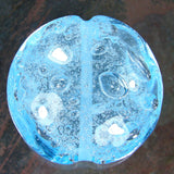 Handmade Lampwork Glass Focal Bead, Extra Large Lentil Aqua Blue Air Bubbles