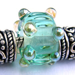 Handmade Large Hole Lampwork Beads, Glass Charm Emerald Green Ripples