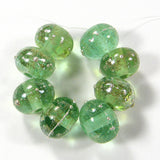 Handmade Lampwork Glass Beads, Pale Emerald Green Starlight Silver Shiny