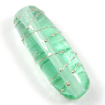 Handmade Lampwork Glass Focal Beads,Pale Emerald Green Silver Shiny Oblong