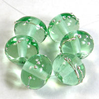 Handmade Lampwork Glass Beads, Pale Emerald Green Silver Shiny 031gfs