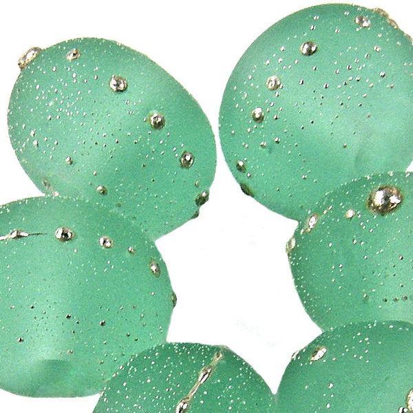 Handmade Lampwork Glass Beads, Pale Emerald Green Starlight Silver Etched