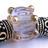 Handmade Large Hole Lampwork Beads, Glass Bracelet Charm, Lavender Blue Shift Ripples