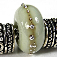 Handmade Large Hole Lampwork Beads, Artisan Glass Charm Olive Green Silver