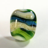 Handmade Lampwork Glass Beads, Blue Ivory Green White Stripes Webs