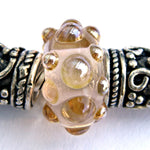 Handmade Large Hole Lampwork Beads, Euro Style Charms Peach Aurae Dots