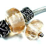 Handmade Large Hole Lampwork Beads, Glass Charm Set, Peach Dichroic