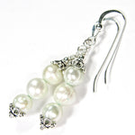 Triple Stacked Very Pale Mint Green Freshwater Pearl Dangle Earrings, Sterling Handmade