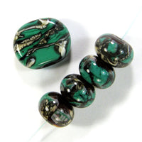 Handmade Lampwork Glass Beads, Petroleum Green Black White Webs Set