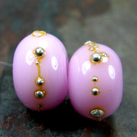 Handmade Lampwork Glass Beads, Bubble Gum Pink Silver Shiny Glossy 1904gfs