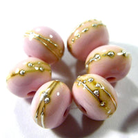 Handmade Lampwork Glass Beads, Light Pastel Pink Silver Shiny 260gfs