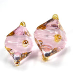 Lampwork Glass Diamond Beads, Rose Quartz Pink Aurae Dots Shiny