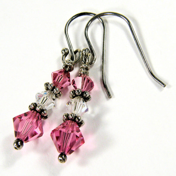 Buy Pink Crystal Earrings Pink European Drop Earrings Silver Earrings Pink  Wedding Pink Bridesmaids Single Stone Earrings,silver,light Rose,se2 Online  in India - Etsy