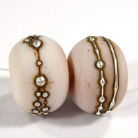 Handmade Lampwork Glass Beads, Pink Tongue Silver Etched 258efs