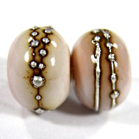 Handmade Lampwork Glass Beads, Pink Tongue Silver Shiny Glossy 258gfs