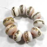 Handmade Lampwork Glass Beads, Pink Tongue Silver Shiny Glossy 258gfs