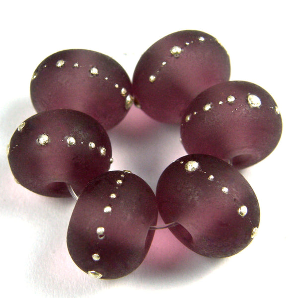 Handmade Lampwork Glass Beads, Light Amethyst Purple Silver Etched 040efs