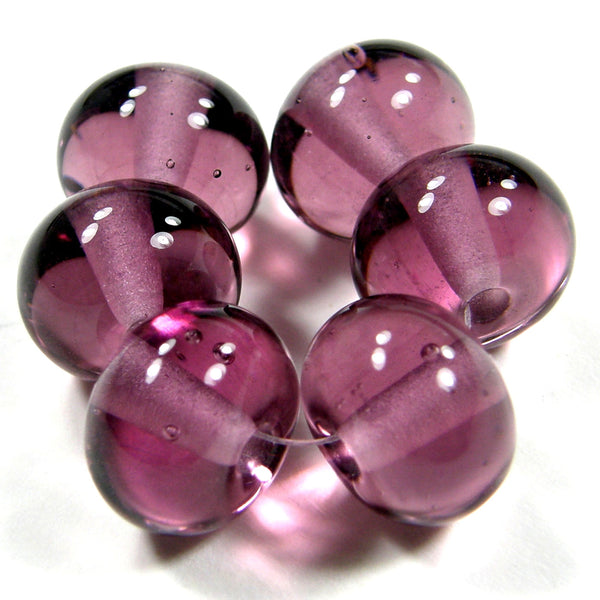 Handmade Lampwork Glass Beads, Light Amethyst Purple Shiny Glossy 040g