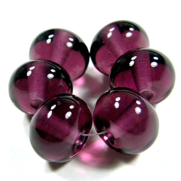 Handmade Lampwork Glass Beads, Medium Amethyst Purple Shiny Glossy 042g