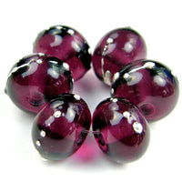 Handmade Lampwork Glass Beads, Medium Amethyst Purple Silver Shiny 042gfs