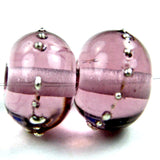 Handmade Lampwork Glass Beads, Pale Amethyst Purple Silver Shiny 046gfs