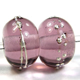 Handmade Lampwork Glass Beads, Pale Amethyst Purple Silver Shiny 046gfs